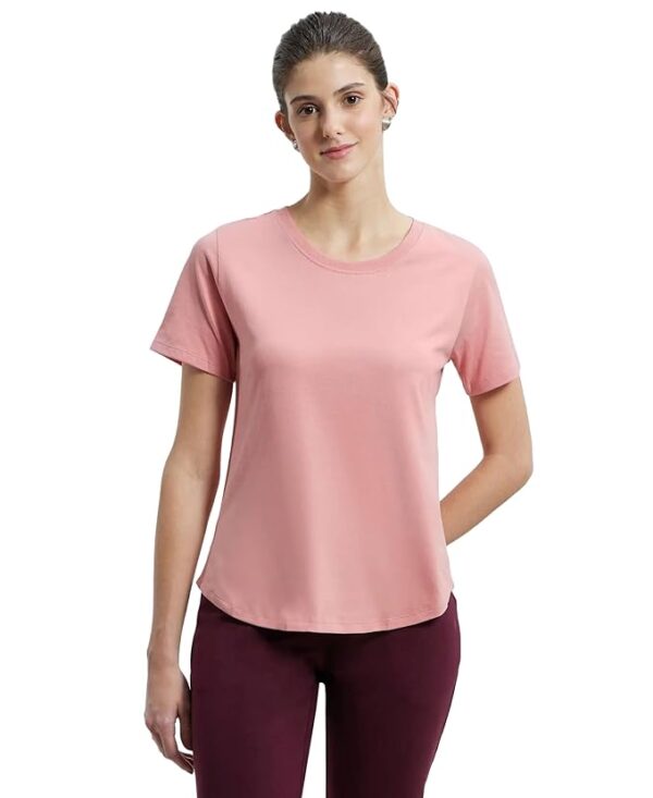 Women's Super Combed Cotton Rich Relaxed Fit Solid Curved Hem Styled Half Sleeve T-Shirt